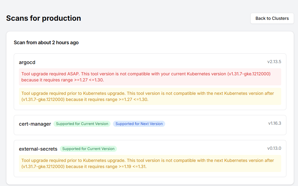 Upgrade guidance screenshot